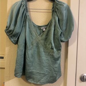 Elegant Teal Puff Sleeve Blouse